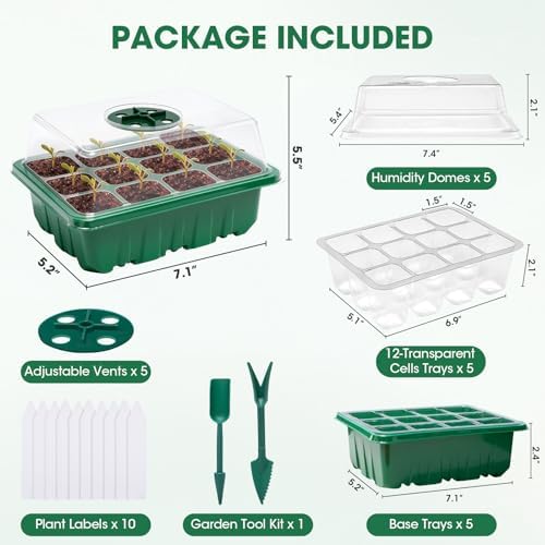 Seed Starter Kit With Humidity Dome, 5 Packs 60-Cell Trays, PlantaPulse - Image 6