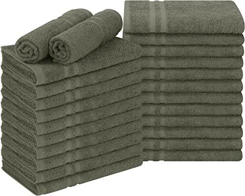 Utopia Towels Cotton Bleach Proof Salon Towels (16x27 inches) - Bleach Safe Gym Hand Towel (24 Pack, Dusty Olive) by UTOPIATOWELS