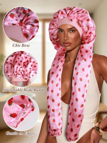 1+2 Satin Pantyhose Bonnet for Braids, Long Hair Bonnet for Women Sleeping - Image 4