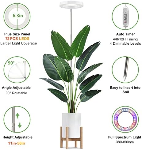 LBW 6.3" Grow Light, 72 LEDs Full Spectrum Grow Lights for Indoor Plants - Image 4
