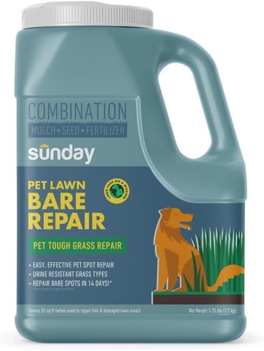 Sunday Pet Lawn Bare Repair Grass Seed, Mulch and Fertilizer Combination, All Grasses Sun and Shade, 3.75 lbs, Covers 55 sq ft by SundayYardandGarden