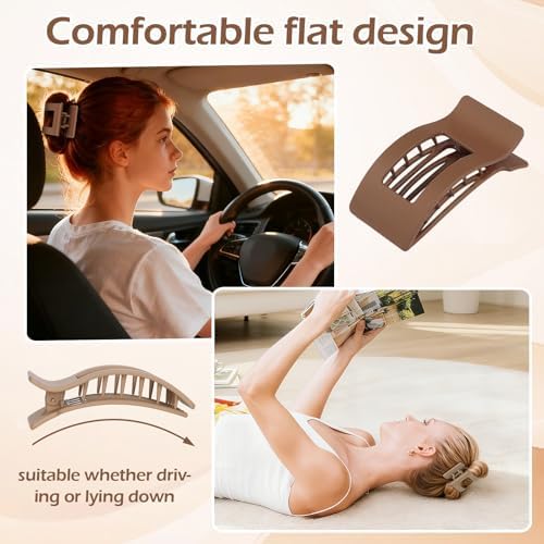 French Flat Hair Clips for Women 6pcs Hair Claw Clips for Thick or Thin Hair Matte Claw Clips for Girls Barrettes Non-Slip Strong Hold Hair Accessories for Women (Coffee) - Image 3
