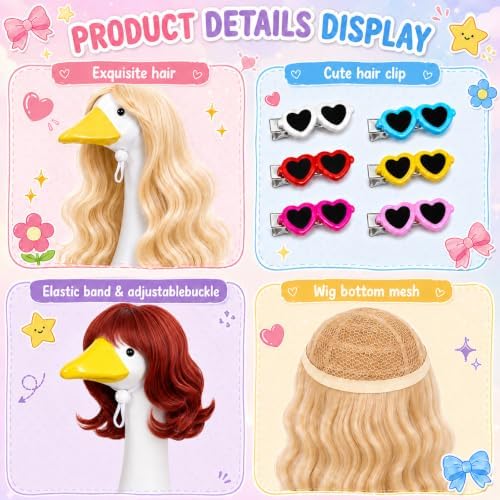 4Pcs Porch Goose Wigs Set Porch Goose Outfits Accessories for Outdoor Statue Accessories Garden Patio Yard Goosey Decoration (6PCS Wigs-A) - Image 4