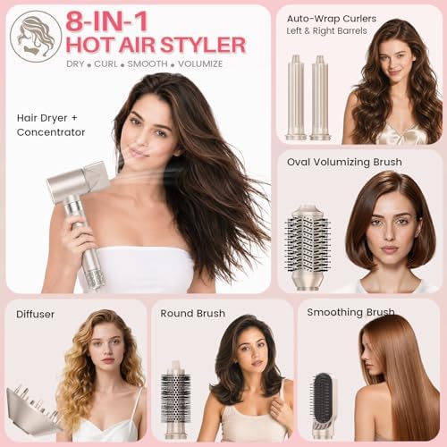 8-in-1 Hot Air Styler & Hair Dryer Brush Set with Auto-Wrap Curlers - Image 3