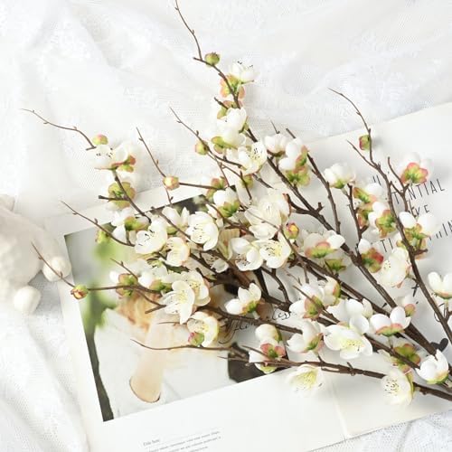 Waipfaru 4 Pcs Faux Cherry Blossom Branches, 36'' Cherry Blossom Tree Decor with Long Stems, Artificial Flowers for Tall Vases Spring Home Decoration (White) - Image 4