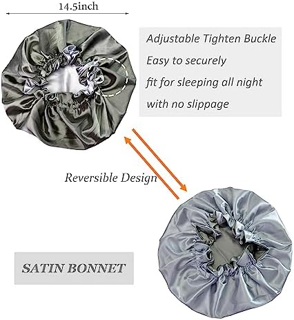 Silk Bonnet for Sleeping Satin Bonnets Double Layer Reversible Hair Cap Bonnet for Women Long Curly Braid Hair (Charcoal) - Image 2