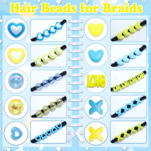 NAISKA 100PCS Yellow Blue Beads for Hair Heart Braids Beads Cute Pony Beads - Image 6