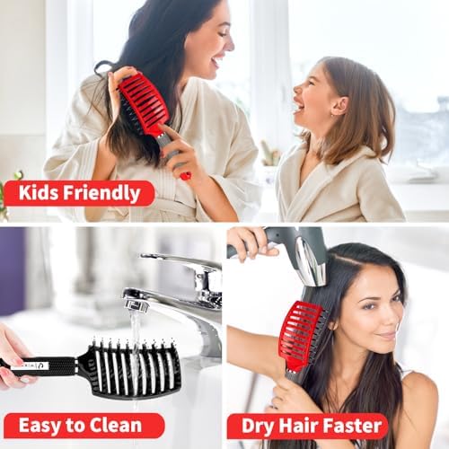 HIPPIH Boar Bristle Hair Brush Set of 2, Detangling Smoothing for Wet & Dry - Image 5