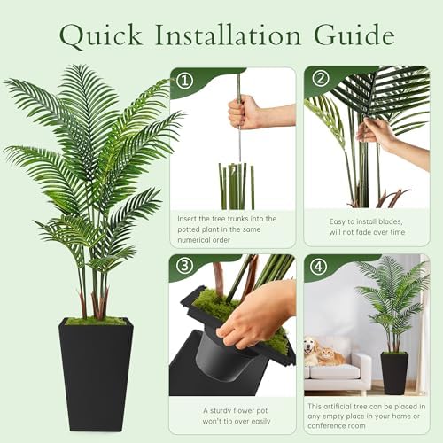 Flydeer 6FT Artificial Palm Tree with Tall Black Planter, Floor Plant - Image 5