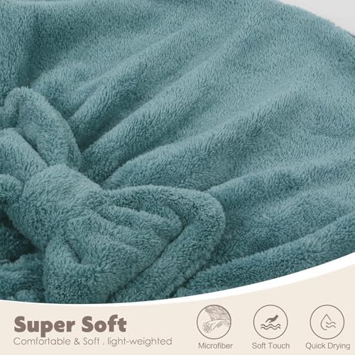 SUNLAND Large Microfiber Hair Drying Caps with Bow Knot 2 Pack Green - Image 4