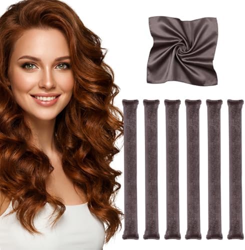 6-Pack Heatless Hair Curlers for Overnight Curls – Soft Flexi Rods for No Heat Styling, Comfortable Hair Rollers to Sleep In for Women, Heatless Curling Rod Set for Natural Waves by KAFTERI