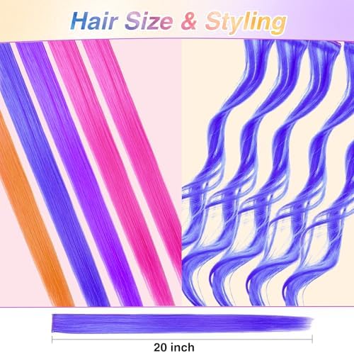 BEAHOT 32 PCS Clip in Colored Hair Extensions, 20 Inch Rainbow Hairpieces - Image 2