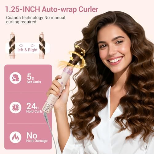 6 in 1 Air Hair Styler, 1400W High Speed Ionic Hair Dryer with Wrap Curlers, Blow Dryer Brush & Frizz-Free Hot Air Brush, No Heat Damage Hair Tools for Fast Drying, Curling, Smoothing & Volume - Image 4