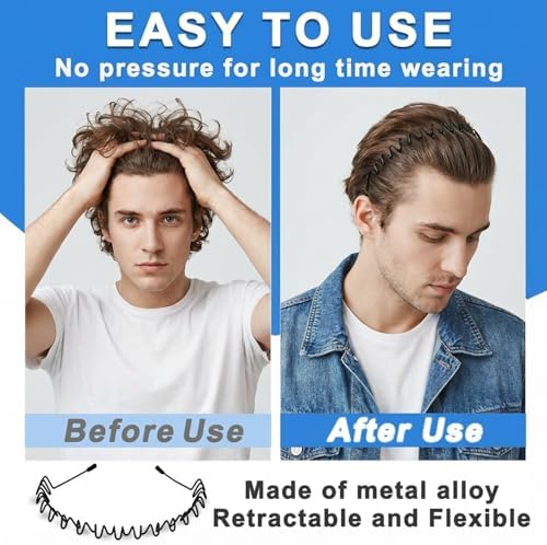 Metal Headband for Men, Non Slip Wave Hair Band, Flex Grip 1 Pcs - Image 6
