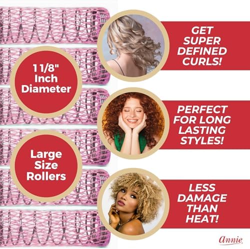 Annie Wire Mesh Rollers – Large 1 1/2 Inch Hair Curlers for Tight Curls & Ringlets, Heatless Styling Tools for Short to Long Hair – 12 Count (Pink) - Image 3