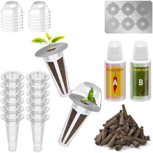 68pcs Hydroponic Pods Kit for Aerogarden, Indoor Garden Hydroponics Growing System - Compatible with All Brands (30 Grow Sponges, 12 Grow Baskets, 12 Grow Domes, 12 Pod Labels, 1 A&B Plant Food) by inbloomgarden