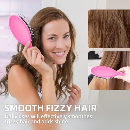 Boar Bristles Hair Brush for Women and Men, Detangling Hair Brush for Smoothing Massage Add Shine, Nylon&Boar Bristles Detangler brush for Hair Healthy (1 Pack-HotPink) - Image 5