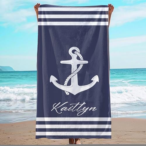 JML Personalized Beach Towel with Name, Custom Anchor Beach Towel, Customized Microfiber Pool Towel, Quick Dry & Absorbent Swim Towel for Adult,Anniversary, Birthday, Summer Holiday,Vacation by JML