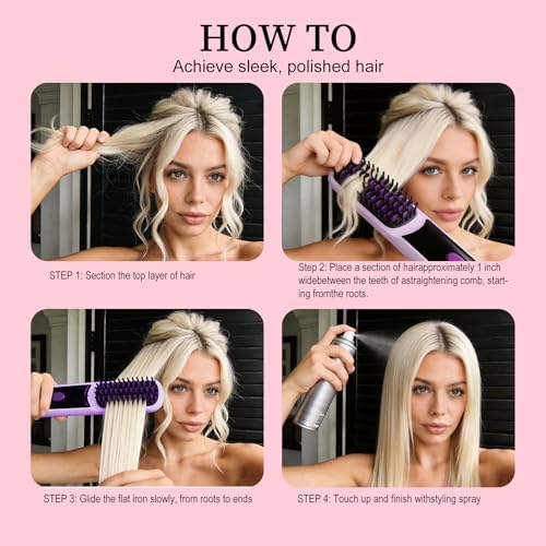 Go Brush Pro for Short Hair 2026, Portable Straightener Brushs for Travel, with LCD Temperature Display, Fast Heating Cordless Mini Hair Brushs(Pink) - Image 6
