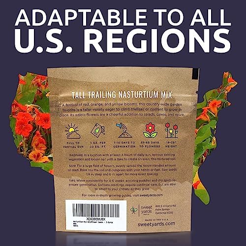Nasturtium Seeds – Mixed Colors – Extra Large Packet – Over 200 Open Pollinated Non-GMO Flower Seeds – Tropaeolum majus - Image 7