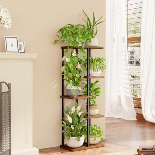 Bamworld Plant Stand 5 Tier Corner Metal Shelf Brown - Image 5
