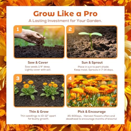 Calendula Seeds 1 oz (Over 3,500+ Seeds) – Heirloom Calendula Seeds for Planting, Easy to Grow, Attracts Pollinators Butterflies & Bees, Ideal for Borders, Containers & Cottage Gardens - Image 4