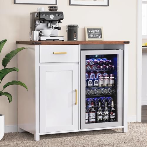 GDLF Coffee Bar Cabinet with Fridge Space, Mini Fridge Stand,White by GDLFGoodLife
