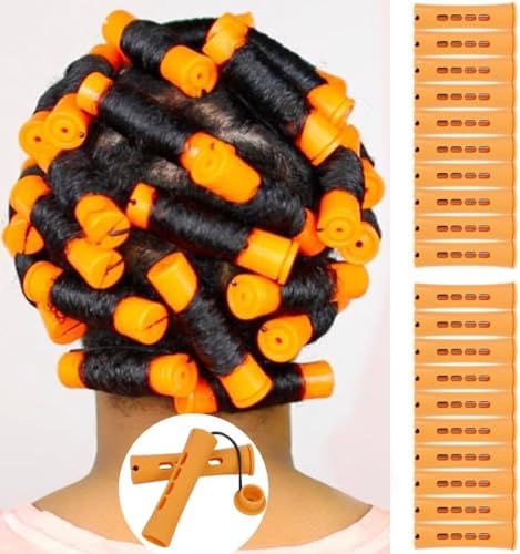 Perm Rods Set for Natural, Long, and Short Hair - Plastic Cold Wave Rods for Women's Hair Curling and DIY Hairdressing (20pcs Orange) by YOROSTAR