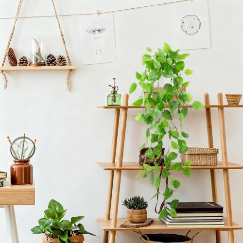 LOYWREE Small Fake Hanging Plant Artificial Potted Plants for Indoor Outdoor Aesthetic - 39in Realistic Faux Hanging Pothos with Ivy Vine for Shelf Decor in Home Office Gardens Greenery (White Pot) - Image 4