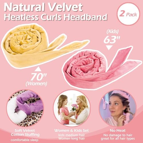 Heatless Curls Overnight Headband, 70'' No Heat Hair Curlers for Medium Long Hair, Champagne Pink - Image 2