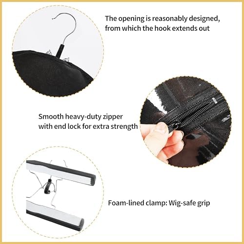 6PCS Hair Extensions Holder & Wig Storage Bags with Hanger Organizer for Multiple Wigs Dust-Proof, Breathable, Transparent PVC Window, Foldable Travel Solution - Image 5