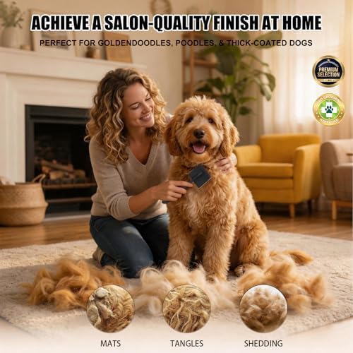 Long Pin Slicker Brush & Dog Comb Set for Doodles Grooming, Black - Image 6