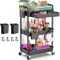 Goovilla 3 Tier Rolling Utility Cart Organizer with Removable Drawer, Black by Goovilla