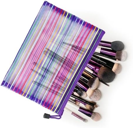 Mesh Bags with Zipper (6 Pack), Nylon Makeup Bag Cosmetic Pouches Travel Organizer Case for Purse Diaper Bag Home Organizing Striped Multi Size Purple - Image 5