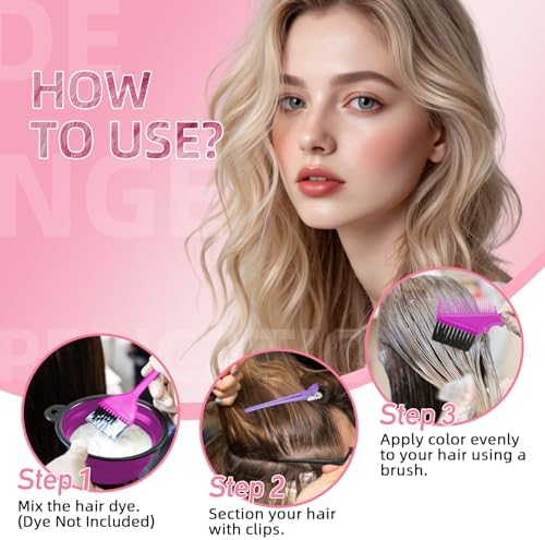 ROOHUA 8 Pcs Hair Dye Kit with Brush, Reusable Home Salon Color Hair Tools - Image 2