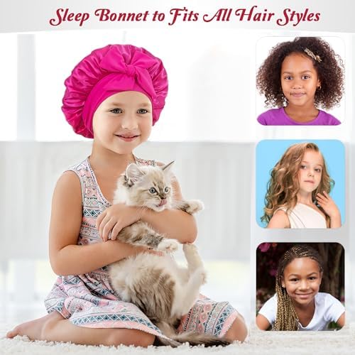 Silk Bonnet for Kids, Satin Hair Bonnet for Sleeping with Tie Band - Image 3