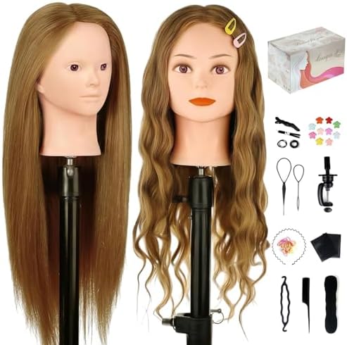 26"-28'' Mannequin Head with 90% Human Hair, Maniquine Maniquins Head Real Hair for Cosmetology Training Mannequin Head Manican Manikin Doll Head for Hair Styling Braiding Makeup Practice (No Makeup) by Twowin