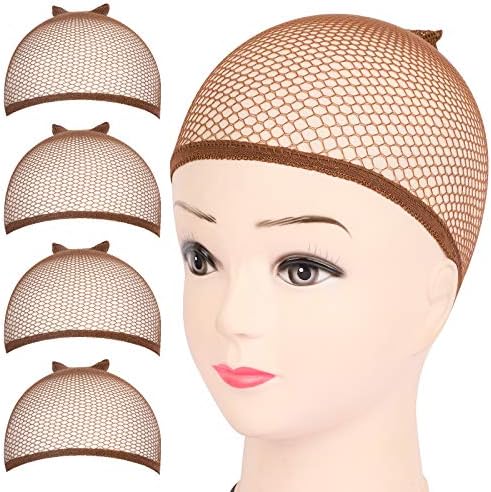 Fandamei 4PCS Dark Brown Mesh Wig Cap, Closed End Hair Mesh Net Wig Caps, Liner Weaving Caps for Women, Men, Kids by FANDAMEI