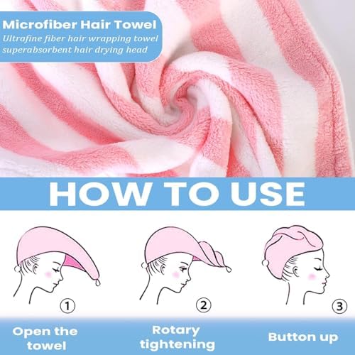 3 Pack Microfiber Hair Towel Wrap for Women, Fast Drying Hair Turban with Button, Anti-Frizz Large Hair Towel for All Hair Styles, Soft & Absorbent Hair Drying Towel - Image 6