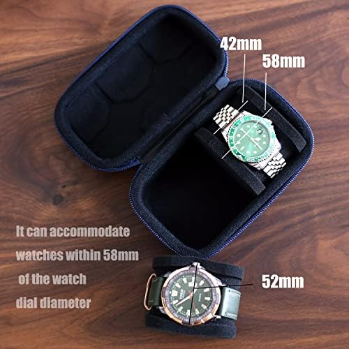 watch box organizer for men or Women 2 watch travel case Portable Storage watch display holder for Wristwatches and Smart Watches up to 58mm(Blue（2 slot）) - Image 4