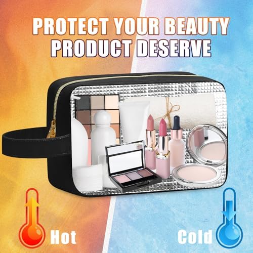 Insulated Makeup Bag for Car Women Cosmetics Bag, Medium, Portable, Black - Image 4
