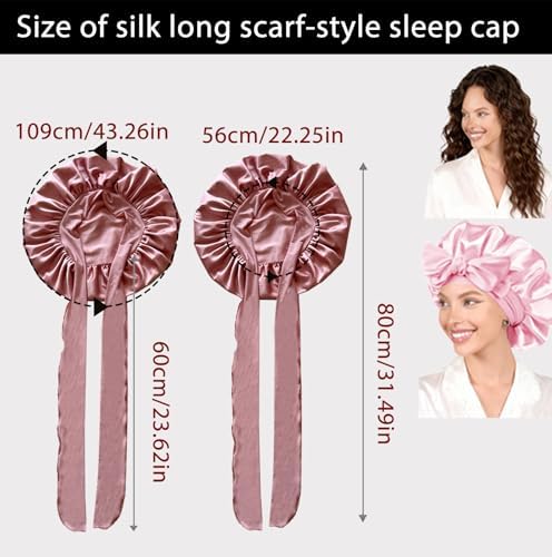 2Pcs Womens Silk Satin Bonnet For Sleeping Hair Bonnets Adjustable Soft Band Silky Sleep Cap Hairs Wrap For Women - Image 2