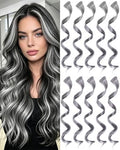 10 Pcs Gray Curly Wavy Synthetic Clip-In Hair Extensions 17 Inch Women Gift by Olldag