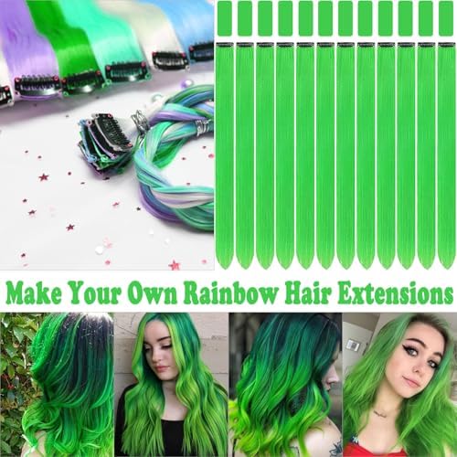 12 Pcs Green Hair Extensions Clip in Accessories for Women Kid Girl Gifts - Image 2
