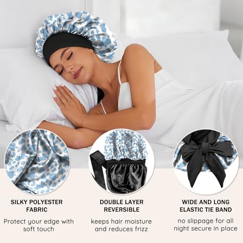 Satin Hair Braid Bonnet for Sleeping Double Layer Elastic Wide Soft Tie Band Hair Silk Lined Sleep Cap Women Girls - Image 3