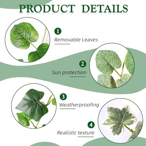 Artificial Plants Indoor with Pots, Fake Pothos Hanging Plant Set of 2, Silk Faux Greenery Ivy for Outdoor, Realistic Fake Potted Plants for Shelves Office Wall Decor, Green 33In - Image 3