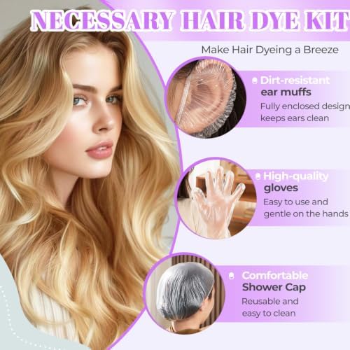 19PCS Hair Dye Kit, Hair Coloring Supplies Set with 3 Brushes, Collapsible Bowl, 4 Clips, 4 Ear Muffs, 2 Gloves, 2 Shawls, 2 Shower Caps – Reusable Home & Salon Hair Color Tools - Image 3