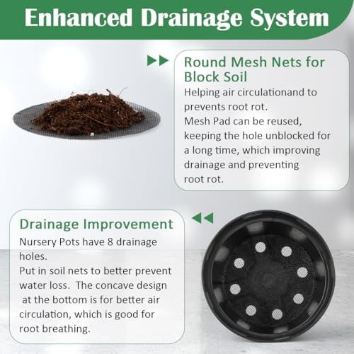 RooTrimmer 20 Pack Plant Pots, 6 Inch Plastic Plant Planter with Saucers and Mesh Mats, Durable Flower Pots with Drainage Holes Perfect for Indoor Outdoor, Black - Image 3