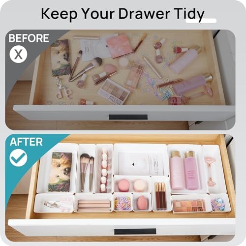 Vtopmart 44 PCS Plastic Drawer Organizer Set, Vanity Organizer Trays, White - Image 3