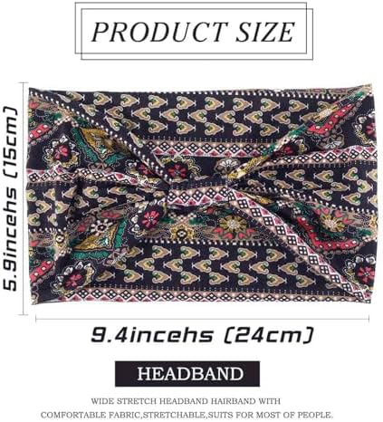 Olbye Wide Boho Headbands Floral Stretch Head Wraps Bohemian African Turban Hairbands Knotted Bandana Headband Yoga Running Head Scarfs Workout Hair Accessories for Women 4Pcs (Boho, 9.4 * 5.9'') - Image 5